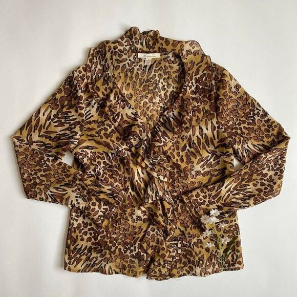 Y2K animal print ruffle blouse - Picture 1 of 7